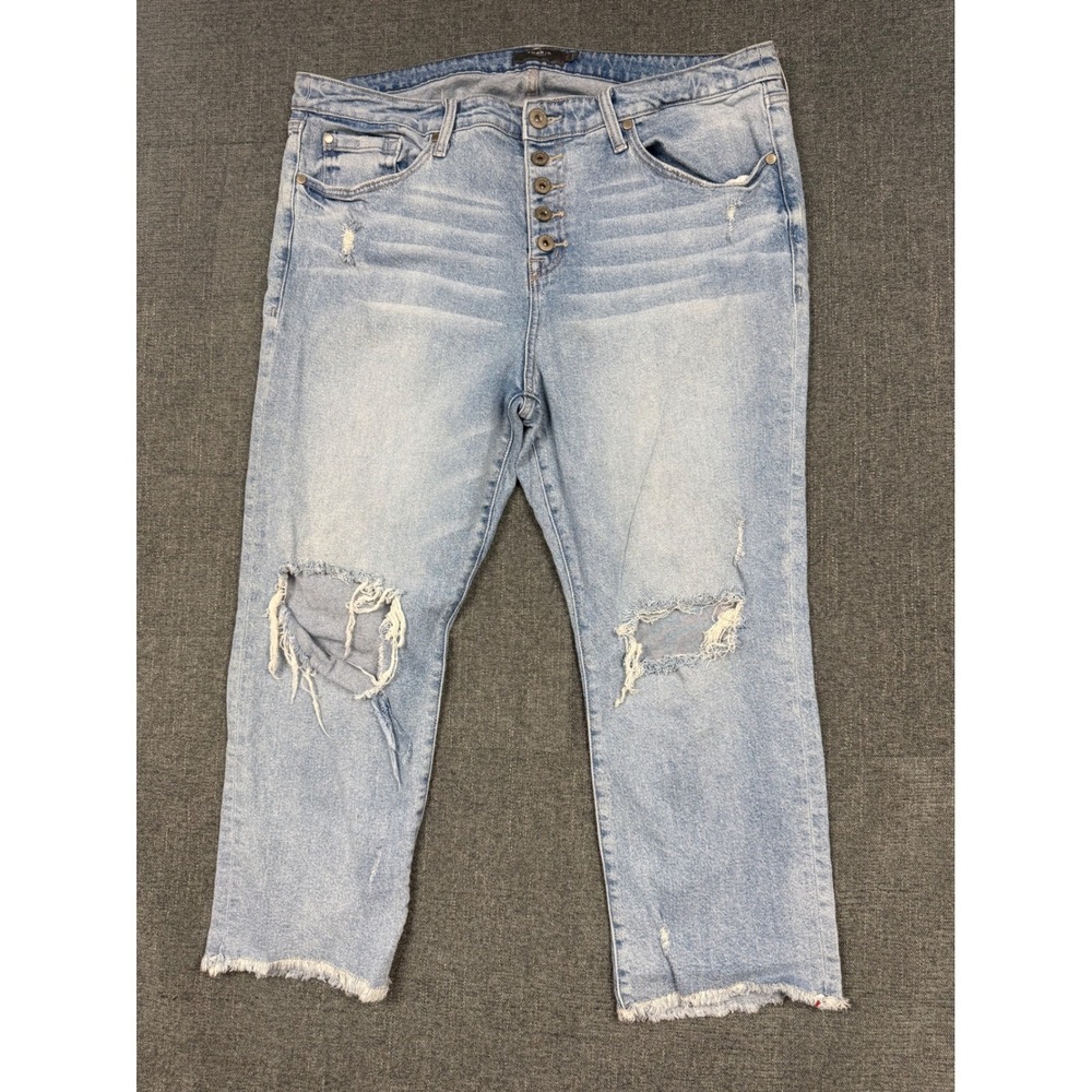 Torrid Light Wash Distressed Button Fly Boyfriend Jeans Raw Hem 16917864 Women